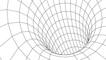 Poster - Tunnel or wormhole. Digital 3d wireframe tunnel. 3D tunnel grid. Network cyber technology. Surrealism. Background abstract vector image
