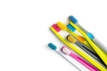 Various colorful toothbrushes.