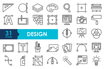 Aufkleber - Set line icons of graphic design. Simple vector linear icons in a modern style flat. Graphic design, creative package, software.