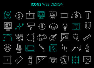 Aufkleber - Set line icons of graphic design. Simple vector linear icons in a modern style flat. Graphic design, creative package, software.