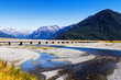 Panoramic image of beautiful scenery of Arthur's pass National Park in summer, South Island of New Zealand