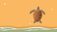 Detailed Flat Vector Illustration Of A Turtle Laying Eggs On A Beach. World Turtle Day.