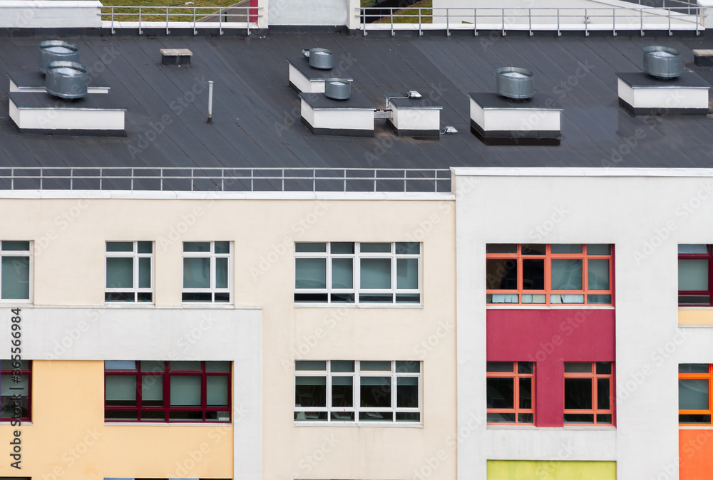 Picture of Residential apartment building exterior with ventilation system on the ...