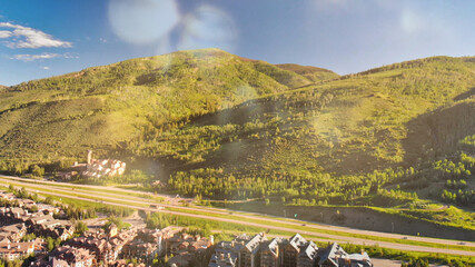 Canvas Print - Aerial view of Vail hotels and city homes, Colorado, USA