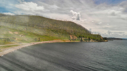 Sticker - Hills in front of Yellowstone Lake, Wyoming, USA