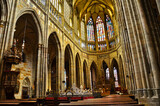 Fototapeta Londyn - Interior of the Stained Glass Windows and Stone Cathedral of St Vitus in Prague