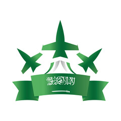 Sticker - saudi arabia national day, green flying planes ribbon celebration gradient style icon
