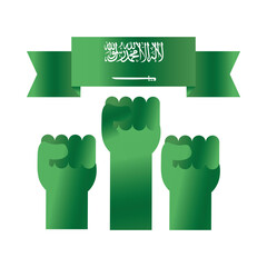 Sticker - saudi arabia national day, green raised hands ribbon gradient style icon