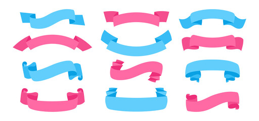 Wall Mural - ribbon hand drawn set. colored tape blank flat collection, decorative icons. vintage design, ribbons