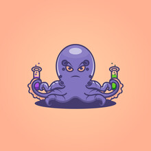 Vector Illustration Of An Octopus Holding A Chemical Tube
