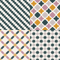 Sticker - Seamless geometric textile vector background. Set of Arabic seamless patterns. Repeated pattern for home interior, fabric design 