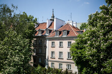 Houses Among Trees In The Old Town In Warsaw