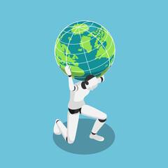 Poster - Isometric Ai robot carrying the world on shoulder