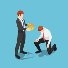 Aufkleber - isometric boss giving golden crown to kneeling businessman