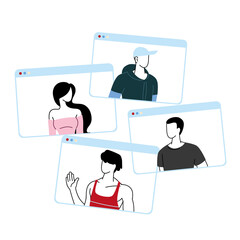 Poster - people with masks communicating by video call