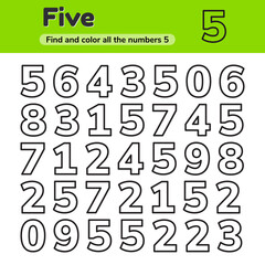 Wall Mural - Educational worksheet for kids kindergarten, preschool and school age. Numbers. Find and color.