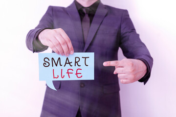 Poster - handwriting text smart life. conceptual photo technology that works to make living enjoyable and com