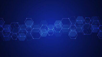 Abstract background with geometric shapes and hexagon pattern. Vector illustration for medicine, technology or science design.