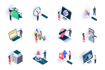 Leinwandbilder - seo optimization isometric icons set. digital marketing, research and strategy planning, traffic ana