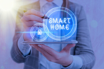 Poster - text sign showing smart home. business photo showcasing equipped home can be controlled remotely by 