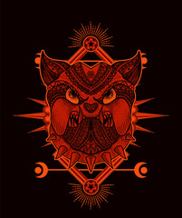 Wall Mural - Illustration vector Dog head mandala tribal style with sacred geometry on black background.