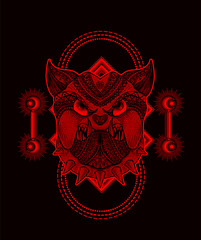 Wall Mural - Illustration vector Dog head mandala tribal style with sacred geometry on black background.