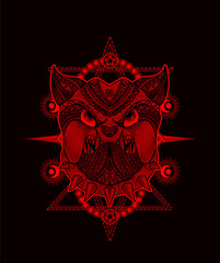 Wall Mural - Illustration vector Dog head mandala tribal style with sacred geometry on black background.