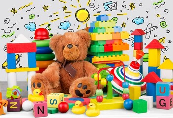 Canvas Print - Many colorful toys collection on the desk