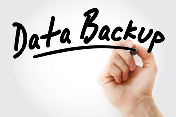 Poster - data backup text with marker, technology concept background
