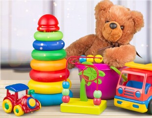 Canvas Print - Many colorful toys collection on the desk