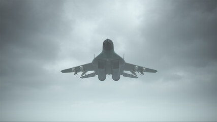 Tactical Jet Fighter Aircraft Flying Low Overcast Day 3d illustration 3d render