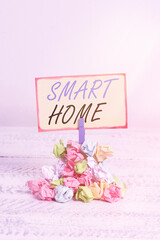 Poster - writing note showing smart home. business concept for equipped home can be controlled remotely by ph