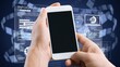 © BillionPhotos.com - Human hands with smartphone on digital illustration background