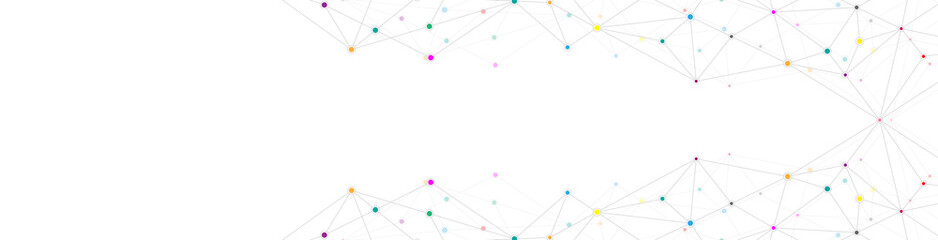 Website header or banner design with abstract geometric background and connecting dots and lines. Global network connection. Digital technology with plexus background and space for your text.