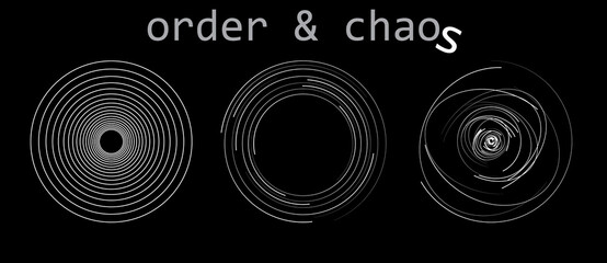 Wall Mural - white lines in circle form on black background. Order and chaos concept.