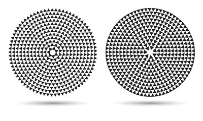 Leinwandbilder - Modern abstract background with halftone triangles in circle form. Round logo. Vector dotted frame. Design element or icon.