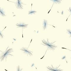  Dandelion flying seeds on a seamless pattern. Background for packaging, design and decoration.