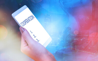 Poster - handwriting text cooperation. conceptual photo the acts of someone supportive in doing what is neede