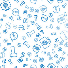 Poster - Set line Stamp, Mail and e-mail and Speech bubble chat on seamless pattern. Vector.