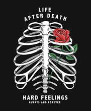 Red Rose Illustration Inside Skeleton Chest. Vector Graphic For T-shirt And Other Uses.