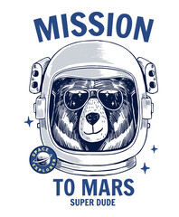 Wall Mural - bear astronaut, hand drawn vector animal illustration, for t-shirt and other uses.