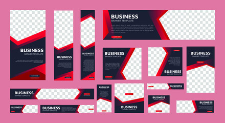 set of creative web banners of standard size with a place for photos. Business ad banner. Vertical, horizontal and square template. vector illustration EPS 10