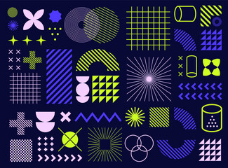 Aufkleber - Minimal artwork with different colorful shapes and figures. Neo-memphis mid century modern composition of simple bold forms.