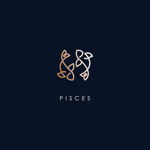 Pisces Zodiac Logo Design With Luxury Gold Colour. Pisces Zodiac Logo Template. Modern Design. Flat Logo. Vector Illustration