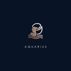 aquarius zodiac logo design with luxury gold colour. aquarius zodiac logo template. modern design. f