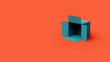 open blue box on a red background, place for text, place for logo, 3d rendering