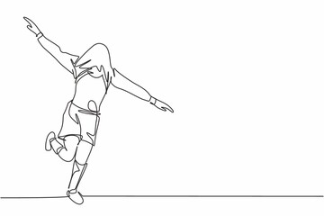 Wall Mural - Single continuous line drawing of young sporty soccer player cover his head with the jersey and running around the field. Match soccer goal celebration concept one line draw design vector illustration