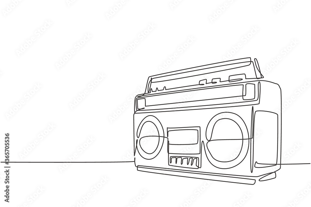 One continuous line drawing of retro old fashioned analog radio tape ...