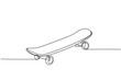 Single continuous line drawing of old retro skateboard on street road. Trendy hipster extreme classic sport concept one line draw design graphic vector illustration