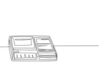 Poster - One continuous line drawing of retro old classic analog portable tape recorder. Vintage mobile sound and voice recorder item concept single line graphic draw design vector illustration